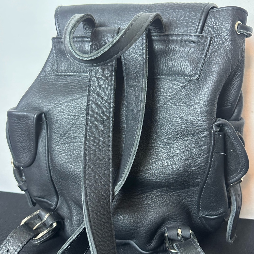 ❗️Mid Size Heavy Duty Black Leather Biker Buckle Backpack - Picture 9 of 16